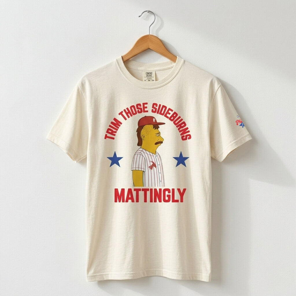 Philadelphia Phillies Don Mattingly sideburns Simpsons ivory comfort colors t-shirt by Phillygoat