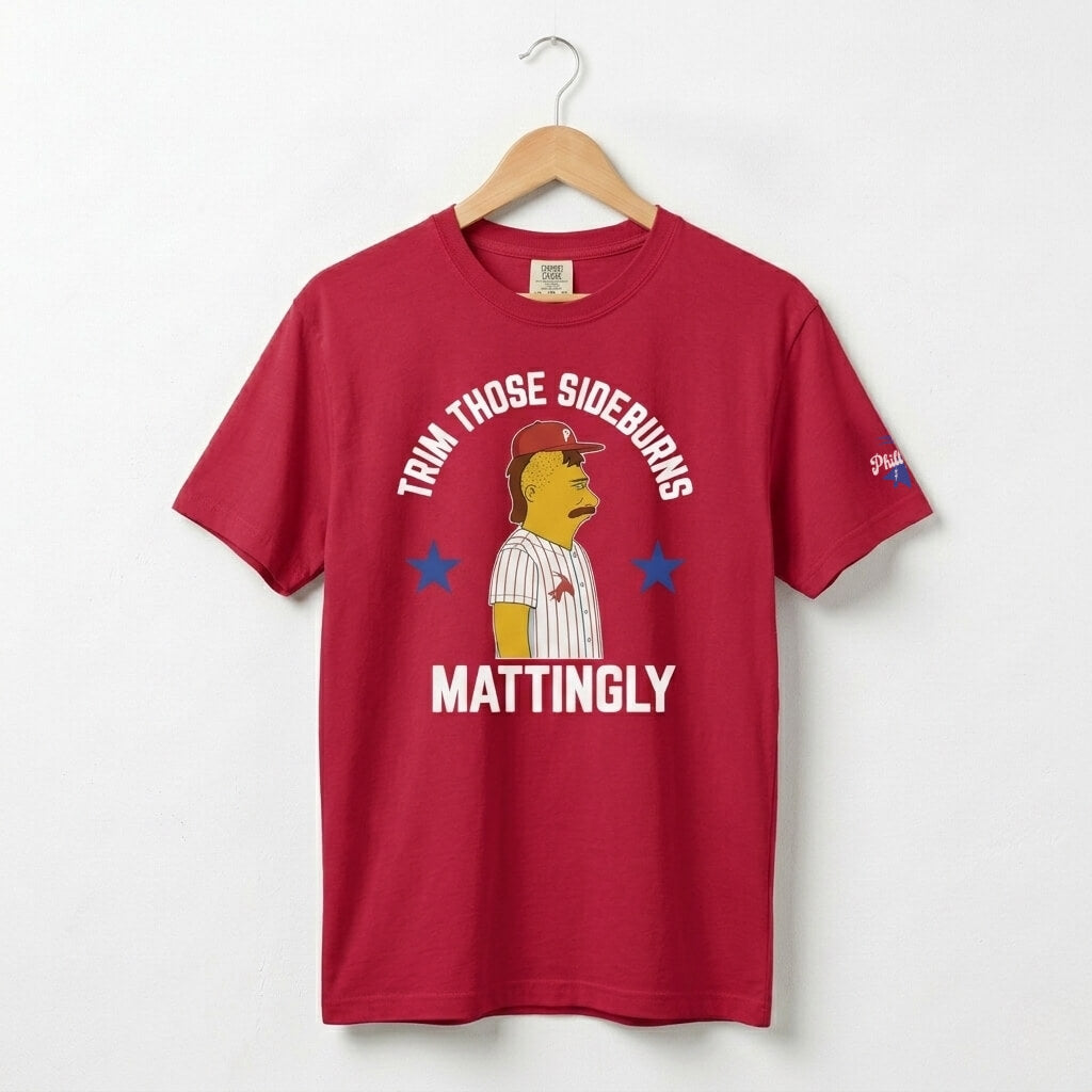 Philadelphia Phillies Don Mattingly sideburns Simpsons red comfort colors t-shirt by Phillygoat