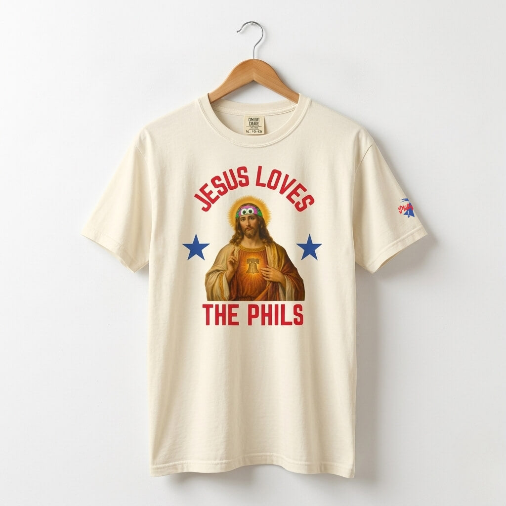 Philadelphia Phillies funny Jesus Loves the Phils ivory shirt by Phillygoat