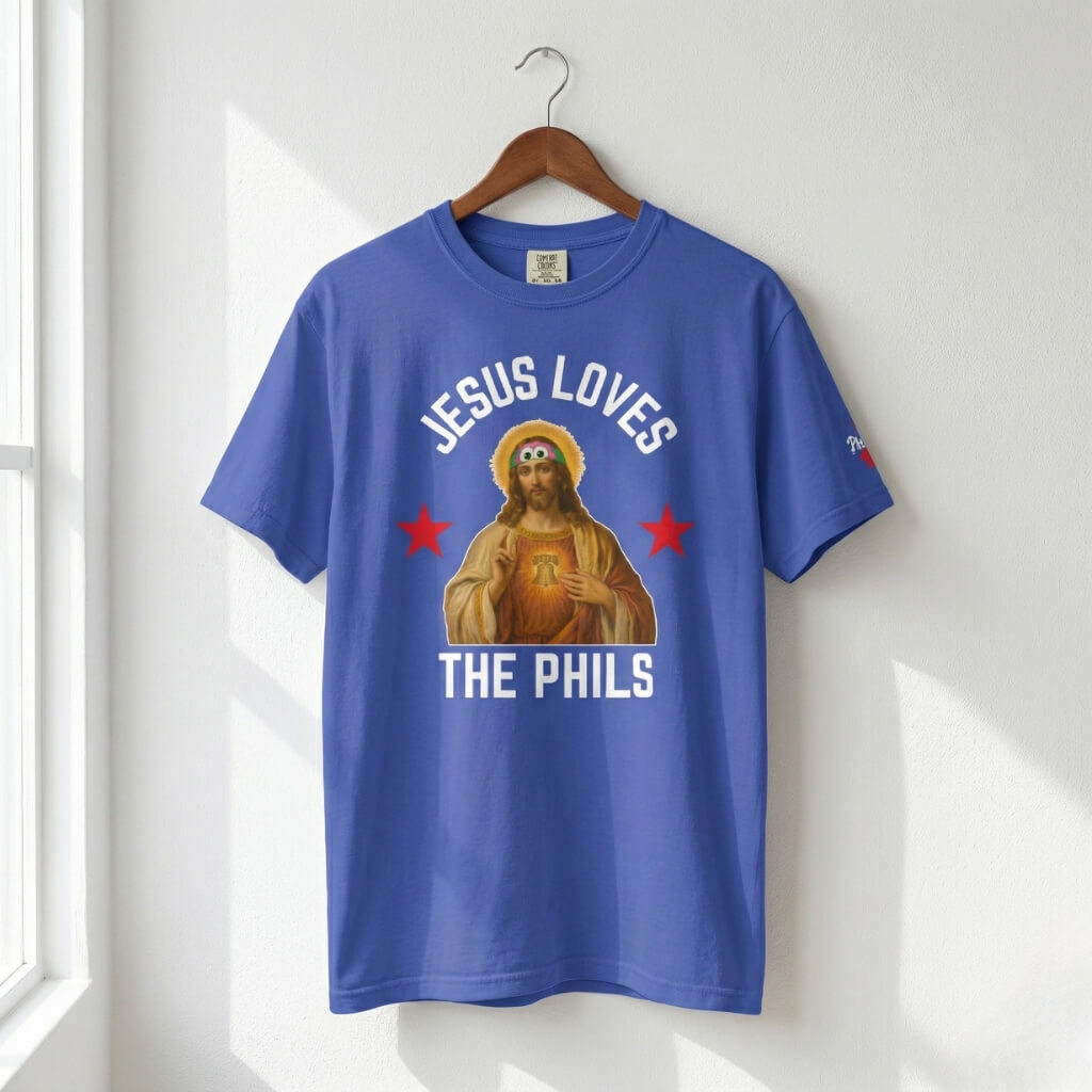 Philadelphia Phillies funny Jesus Loves the Phils royal blue shirt by Phillygoat