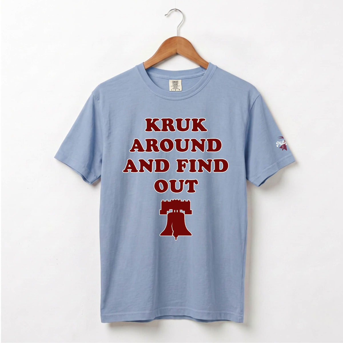 Philadelphia Phillies John Kruk Around and Find Out washed denim comfort colors t-shirt by phillygoat