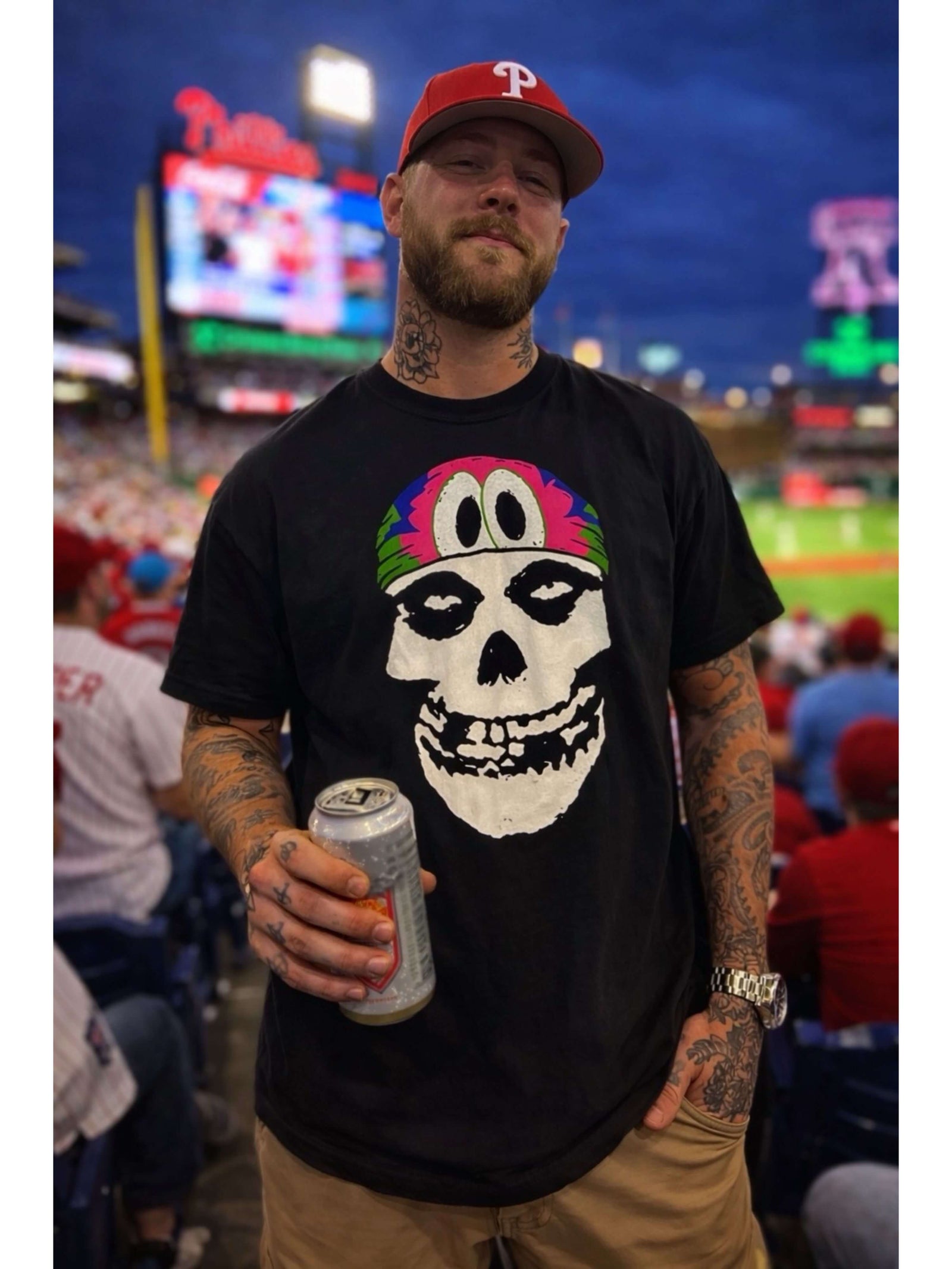 Misphits Philadelphia baseball skull t-shirt design by Phillygoat — horror punk meets Philly baseball