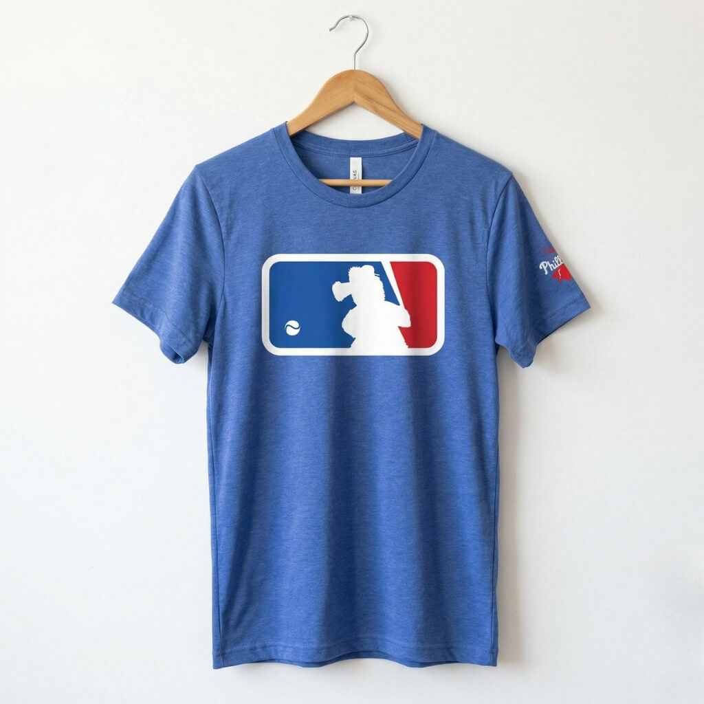 Philadelphia Phillies Phillie Phanatic MLB logoheather royal blue parody t-shirt by Phillygoat