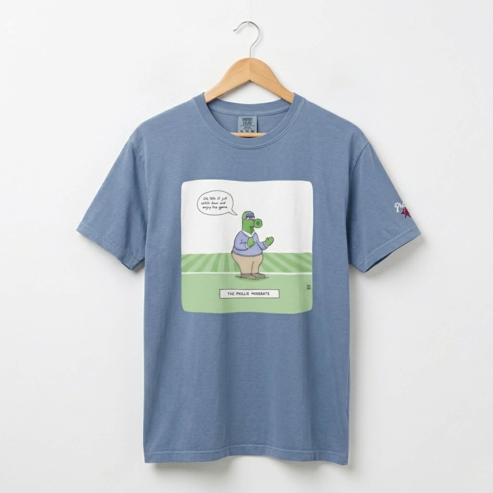 Philadelphia Phillies Phillie Phanatic Phillie Moderate funny New Yorker cartoon Paul Noth washed denim Comfort Colors t-shirt by Phillygoat