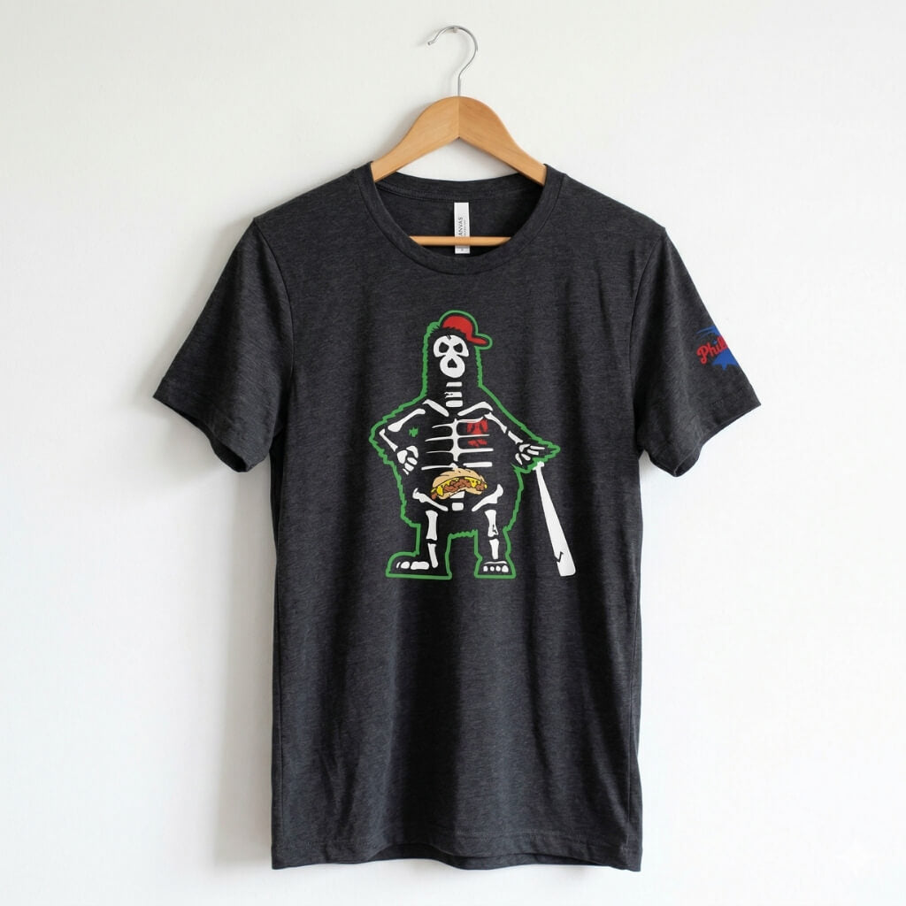 Phillie Phanatic skeleton black t-shirt by Phillygoat
