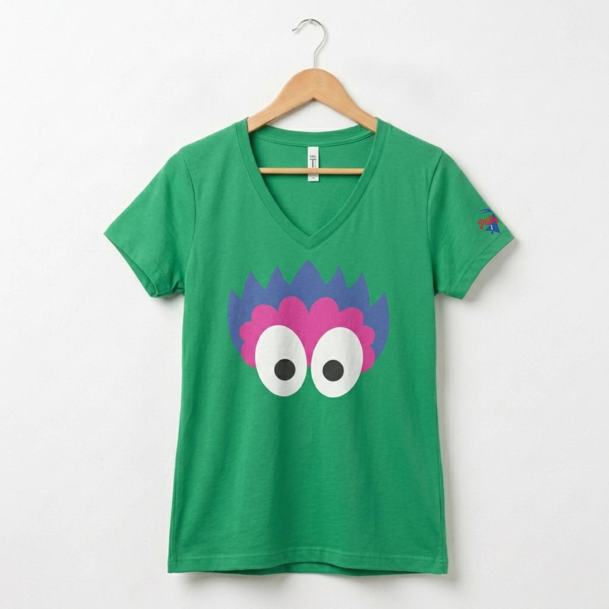 Philadelphia Phillies Phillies Phanatic kelly green v-neck women's shirt kelly green by Phillygoat