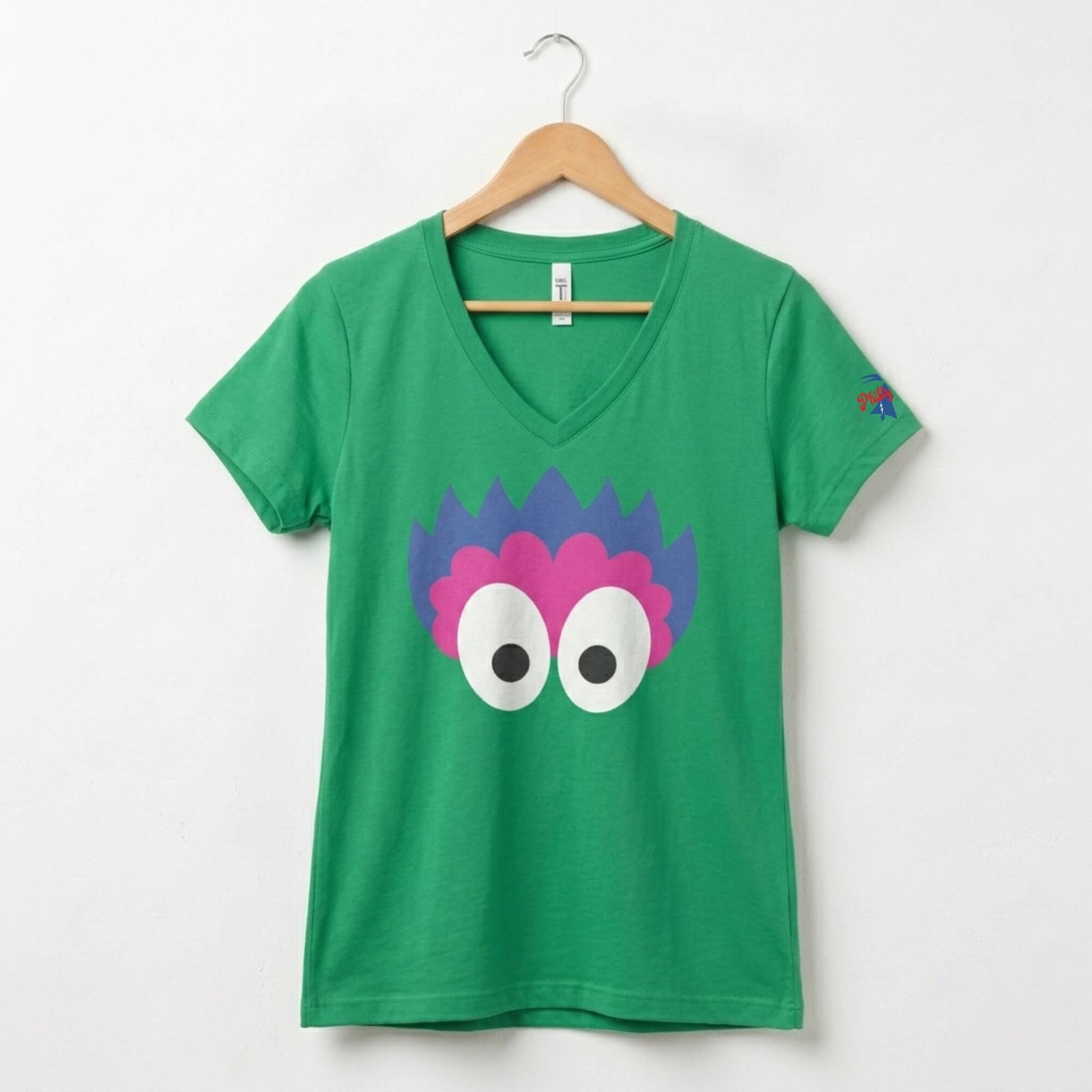 Philadelphia Phillies Phillies Phanatic kelly green v-neck women's shirt kelly green by Phillygoat