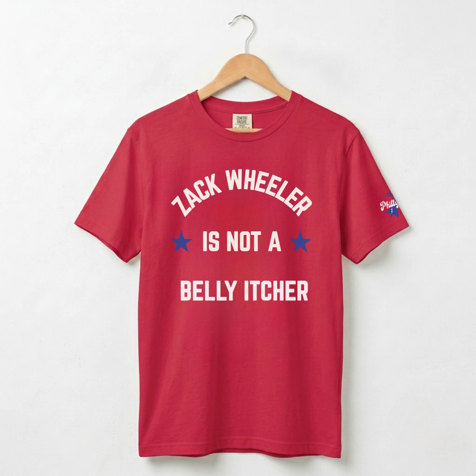 Philadelphia Phillies Zack Wheeler Is Not a Belly Itcher red Comfort Colors t-shirt by Phillygoat