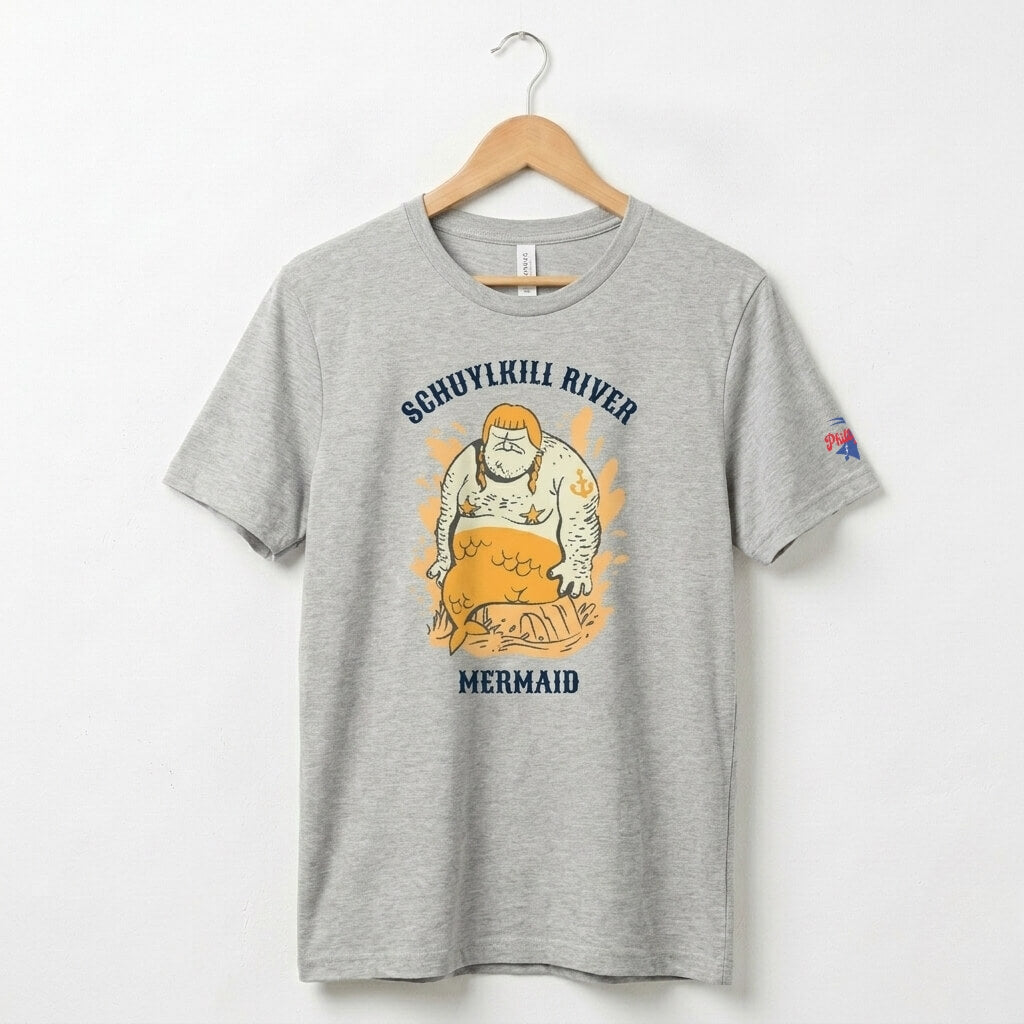 Philadelphia Schuylkill River Mermaid funny athletic heather t-shirt by Phillygoat