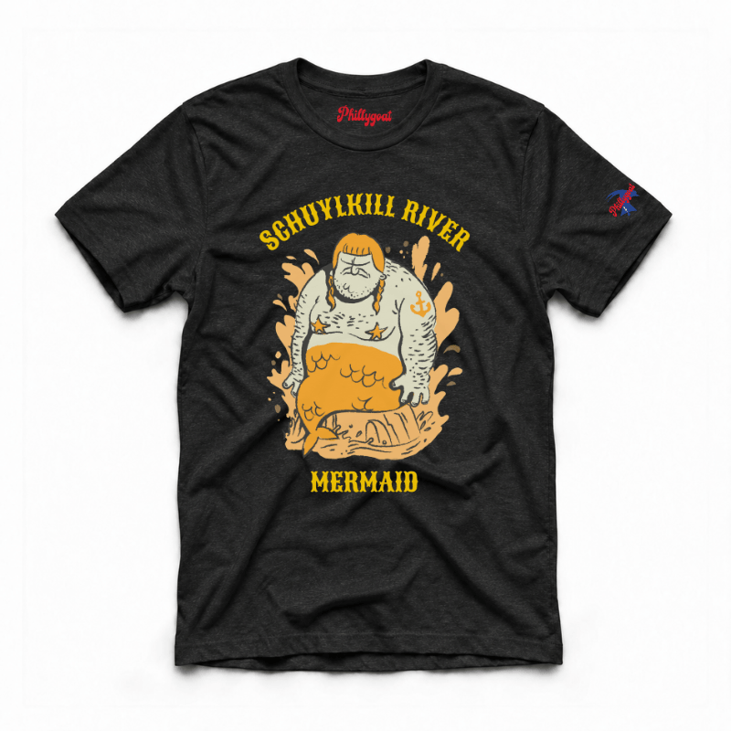 Philadelphia Schuylkill River Mermaid funny black t-shirt rom Phillygoat