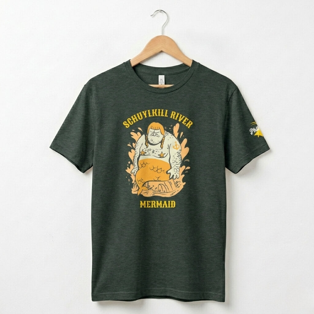 Philadelphia Schuylkill River Mermaid funny emerald t-shirt by Phillygoat