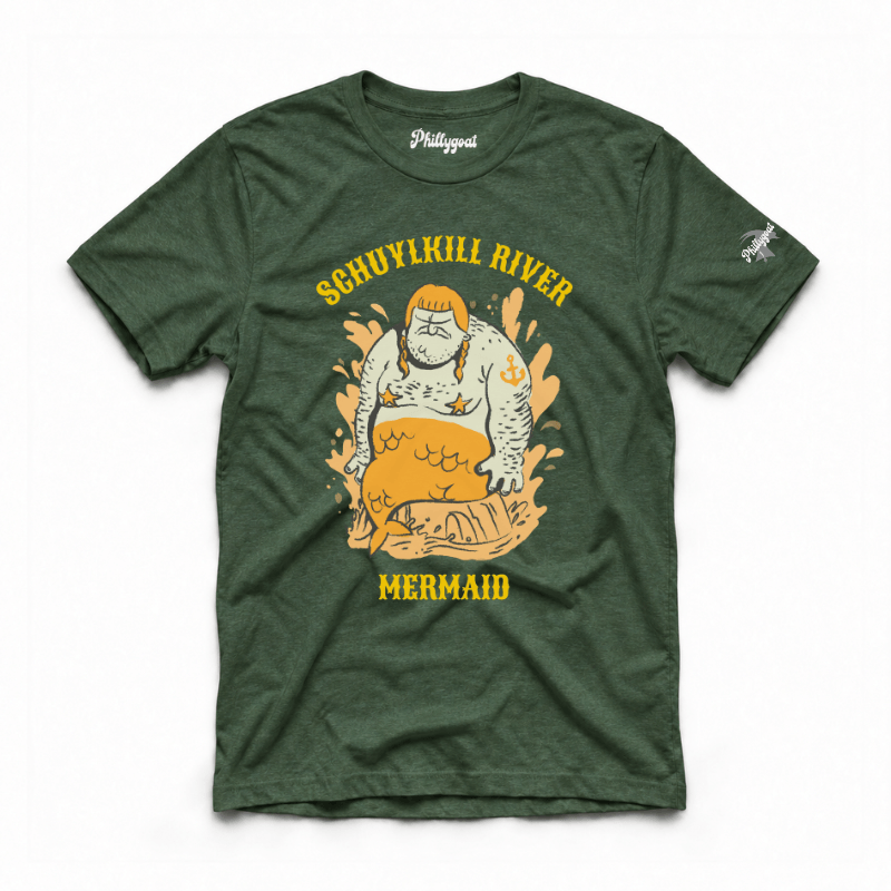 Philadelphia Schuylkill River Mermaid funny forest green t-shirt rom Phillygoat