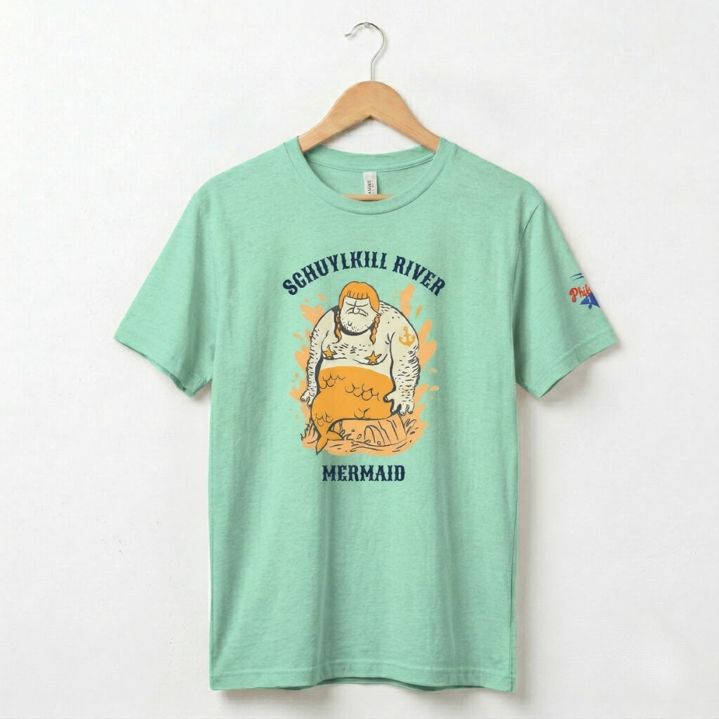 Philadelphia Schuylkill River Mermaid funny heather mint t-shirt by Phillygoat