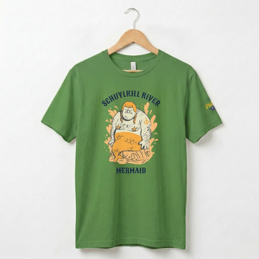 Philadelphia Schuylkill River Mermaid funny green t-shirt by Phillygoat
