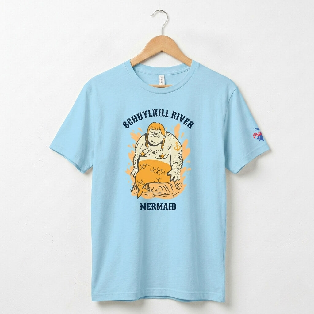 Philadelphia Schuylkill River Mermaid funny blue t-shirt by Phillygoat