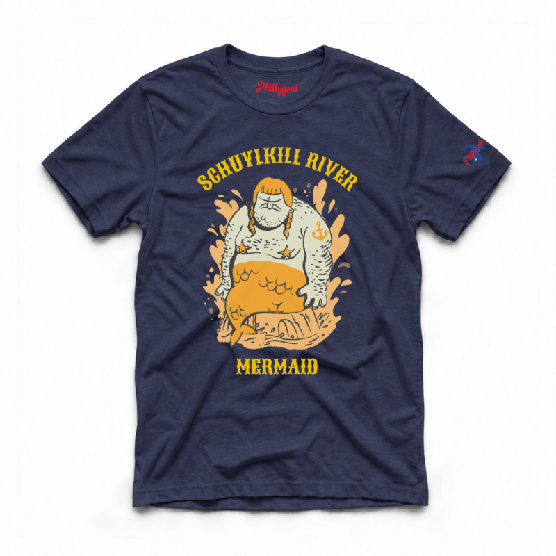 Philadelphia Schuylkill River Mermaid funny navy blue t-shirt rom Phillygoat