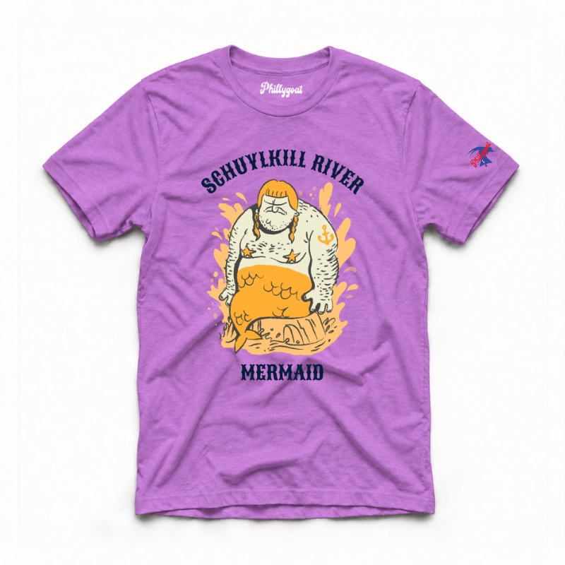 Philadelphia Schuylkill River Mermaid funny purple t-shirt rom Phillygoat