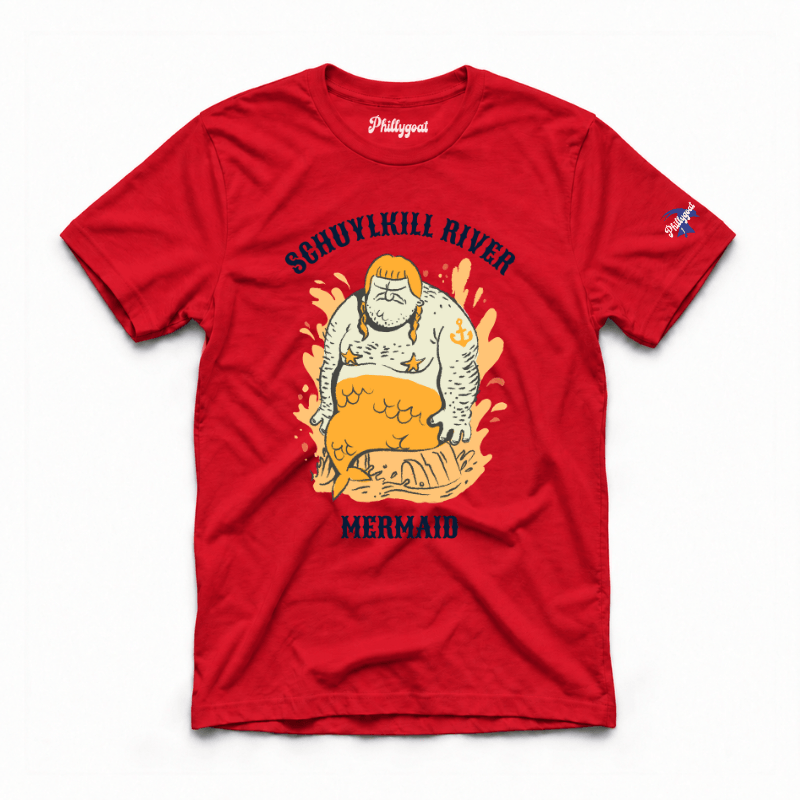 Philadelphia Schuylkill River Mermaid funny red t-shirt rom Phillygoat