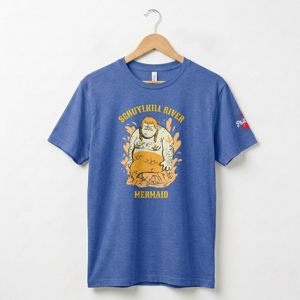 Philadelphia Schuylkill River Mermaid funny royal blue t-shirt by Phillygoat