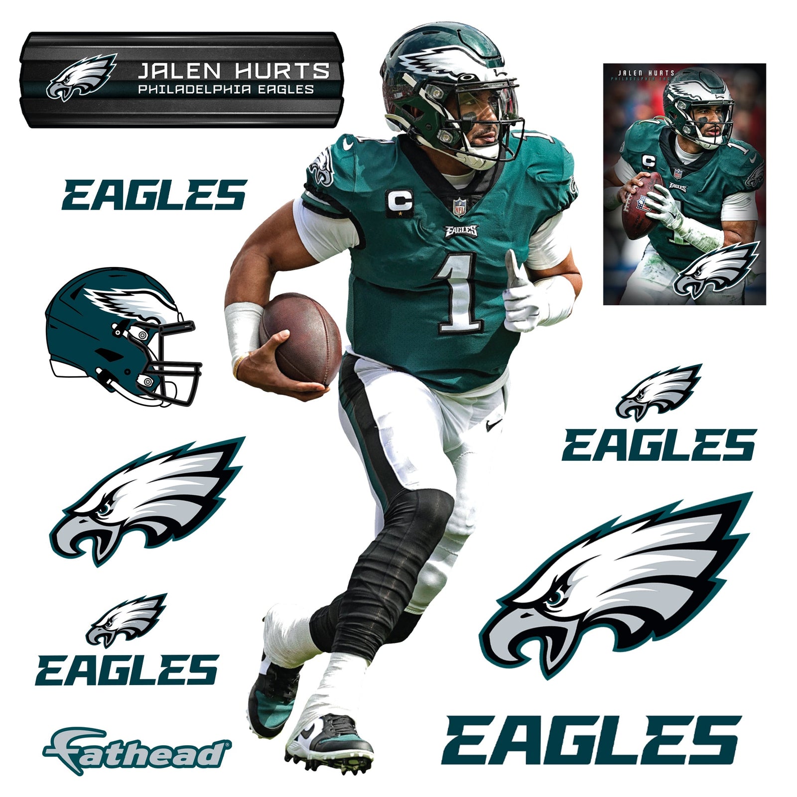 Jalen Hurts - RealBig Collection - Official NFL - Philadelphia Eagles - Reusable Vinyl Wall Decals