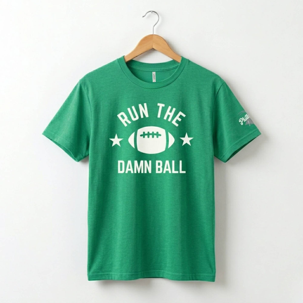 Philadelphia Eagles run the damn ball funny kelly green football t-shirt by Phillygoat