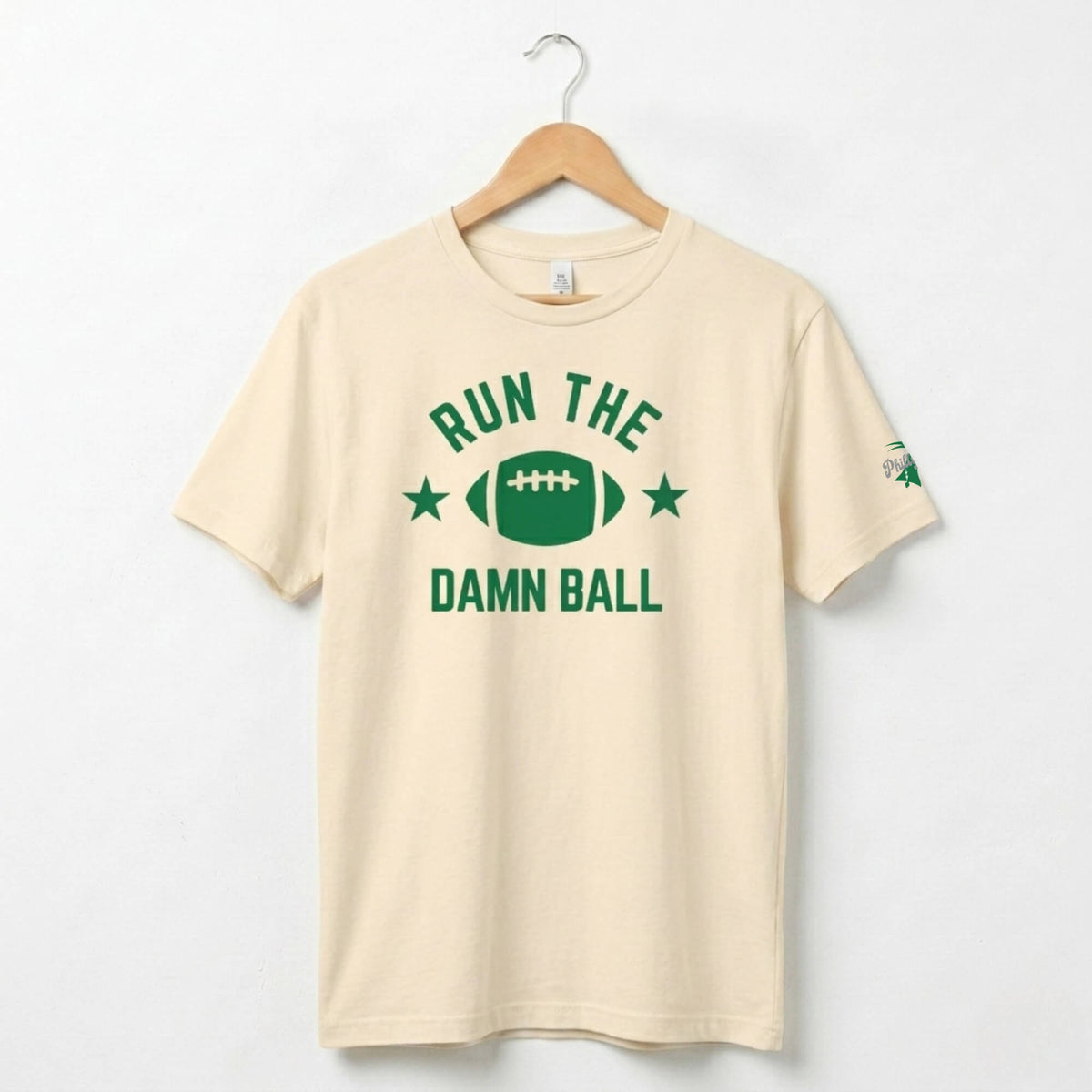 Philadelphia Eagles run the damn ball funny heather natural football t-shirt by Phillygoat