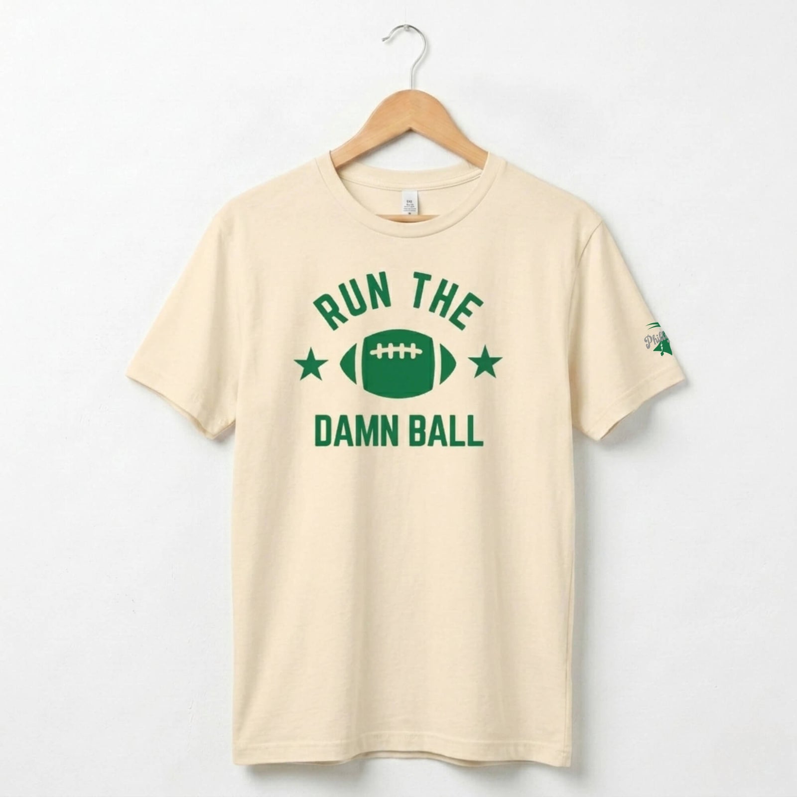Philadelphia Eagles run the damn ball funny heather natural football t-shirt by Phillygoat