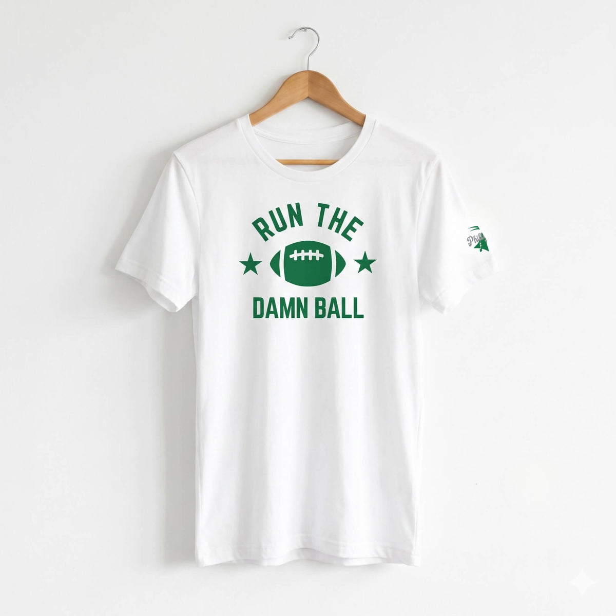 Philadelphia Eagles run the damn ball funny white football t-shirt by Phillygoat