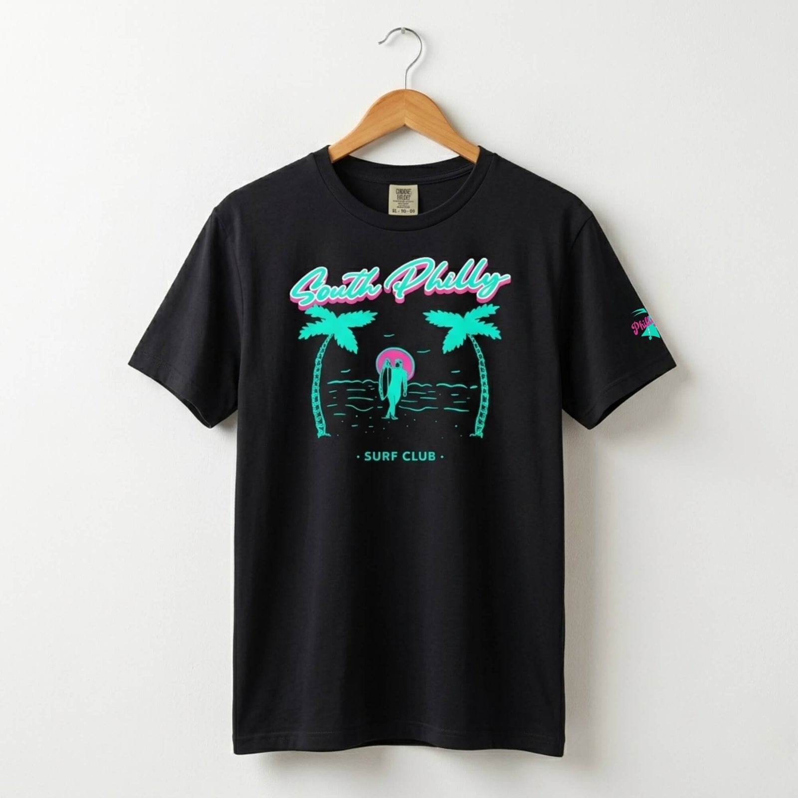 South Philadelphia Philly Surf Club funny ironic black comfort colors t-shirt by Phillygoat