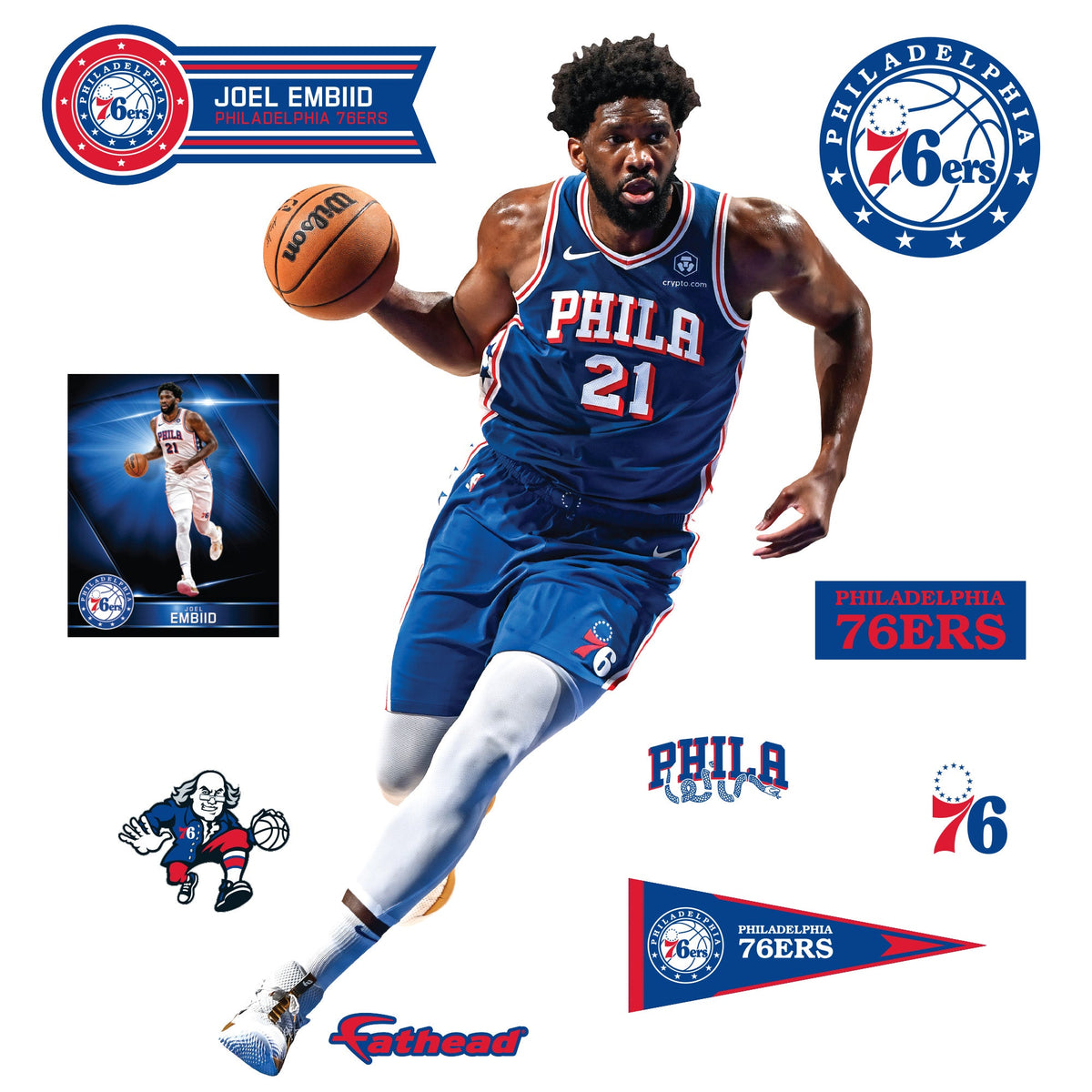 Joel Embiid - RealBig Collection - Official NBA - Philadelphia 76ers - Reusable Vinyl Wall Decals #5