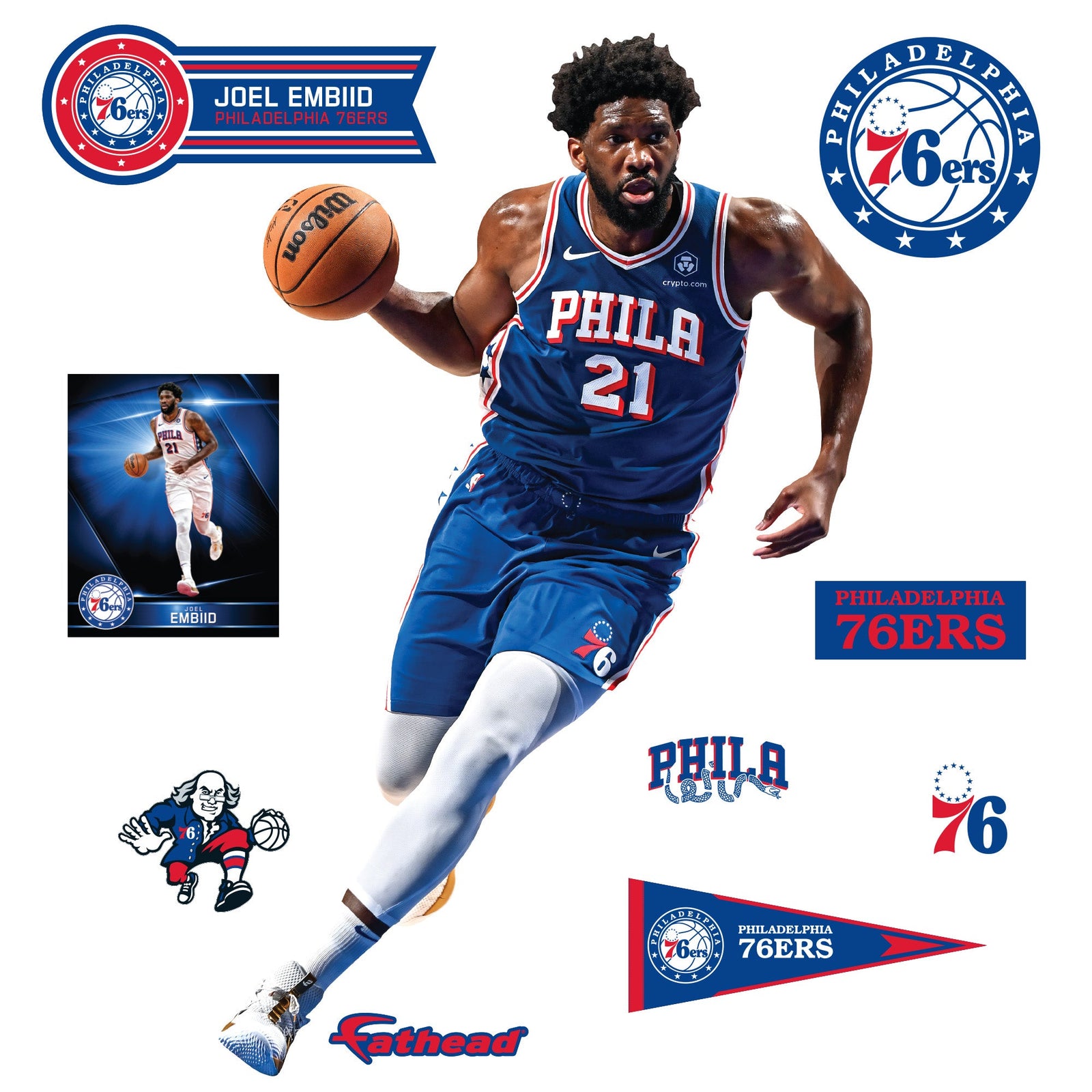 Joel Embiid - RealBig Collection - Official NBA - Philadelphia 76ers - Reusable Vinyl Wall Decals #5