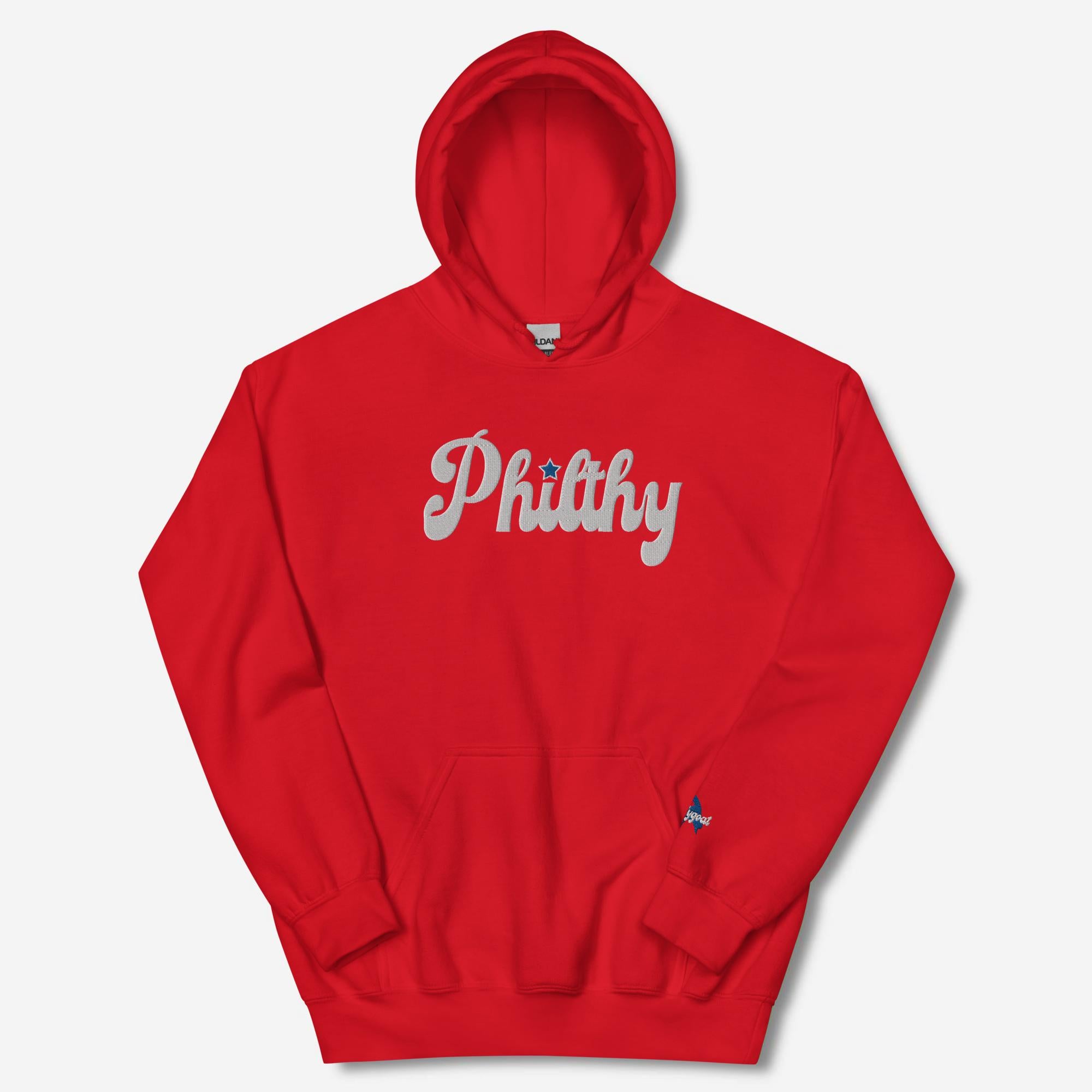 Red clearance embroidered hoodie