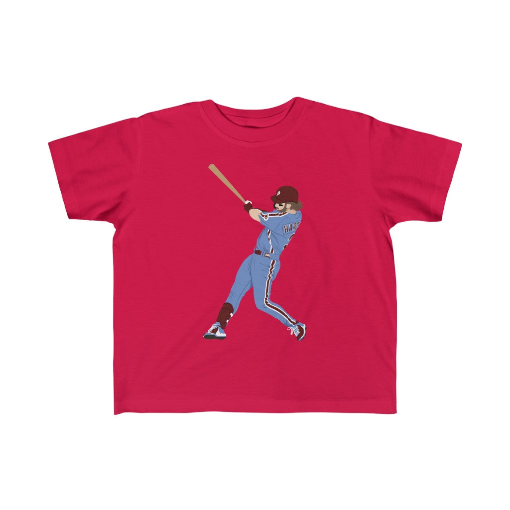 Philadelphia Phillies Bryce Harper bat swing on a redkids t-shirt from Phillygoat