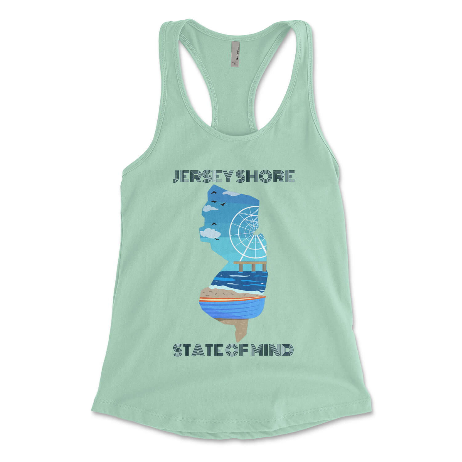 Jersey Shore state of mind mint green womens racerback tank top from Phillygoat