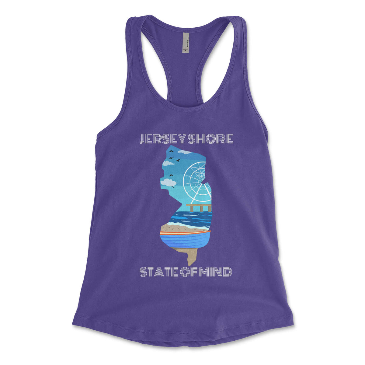 Jersey Shore state of mind purple womens racerback tank top from Phillygoat