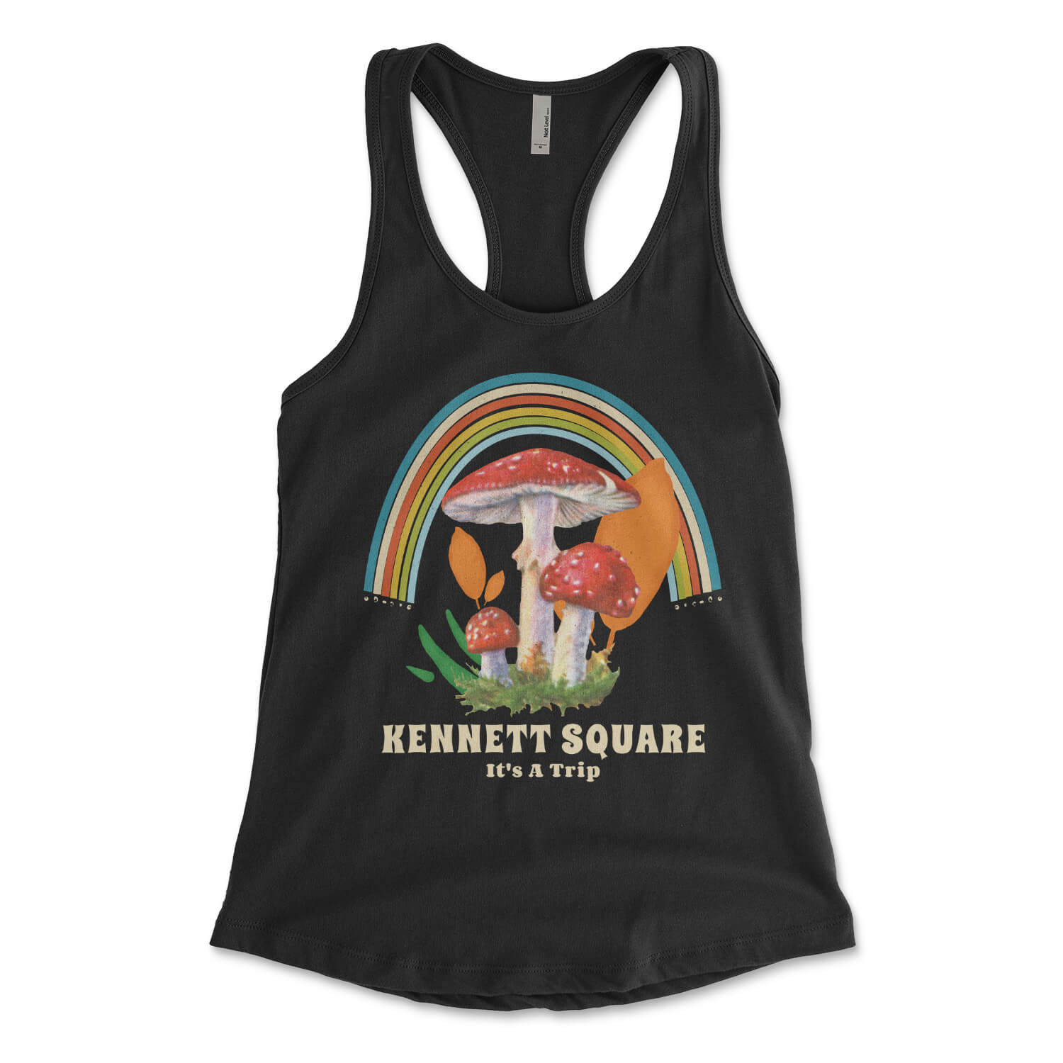 Philadelphia Kennett Square magic mushrooms tripping black womens racerback tank top from Phillygoat
