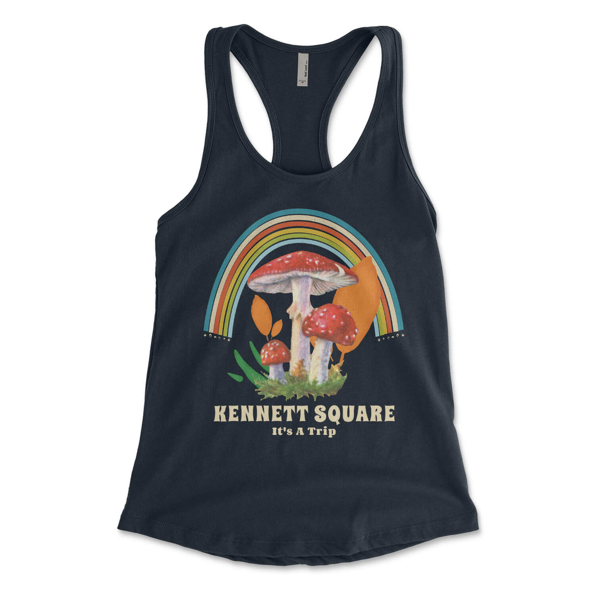 Philadelphia Kennett Square magic mushrooms tripping midnight navy blue womens racerback tank top from Phillygoat