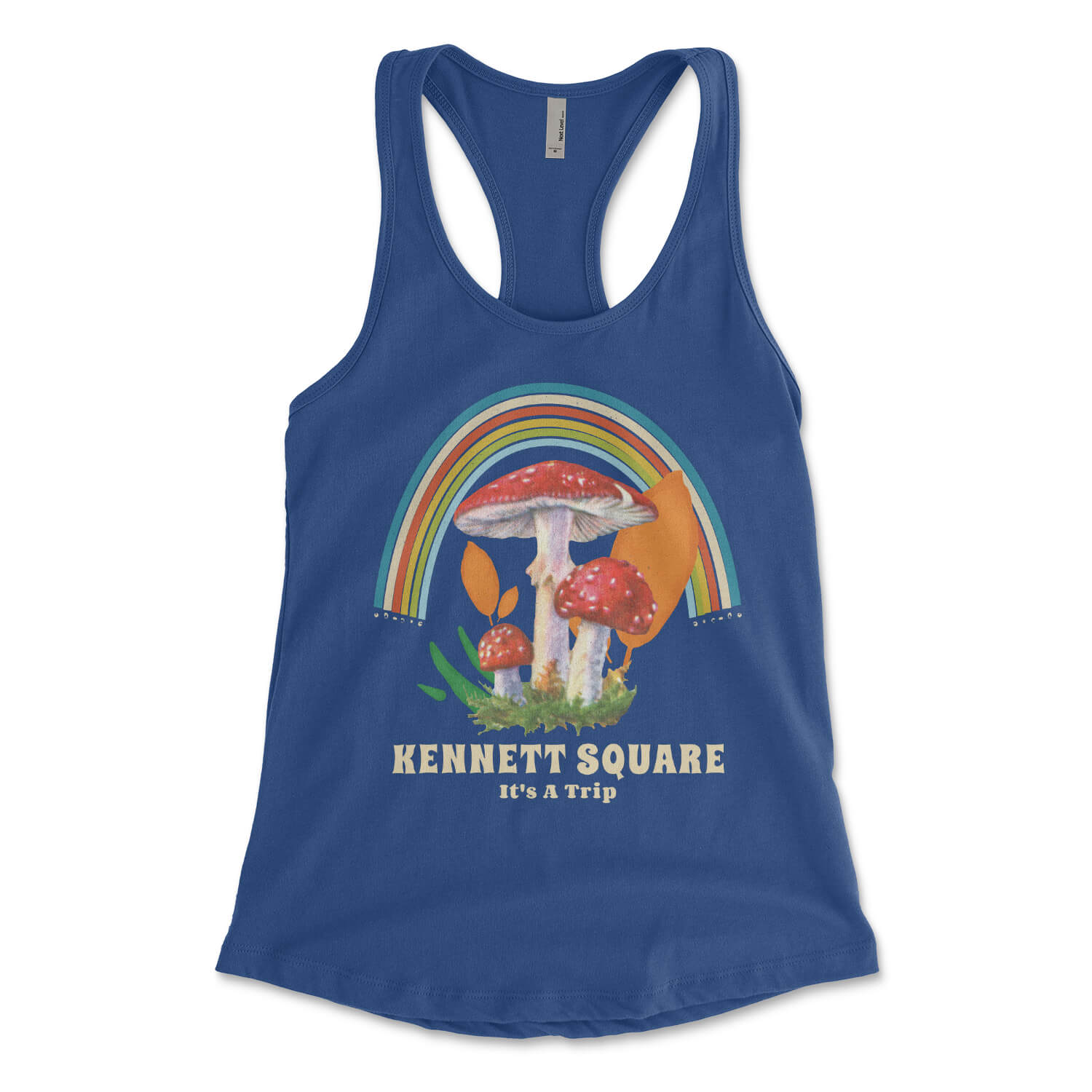 Philadelphia Kennett Square magic mushrooms tripping royal blue womens racerback tank top from Phillygoat
