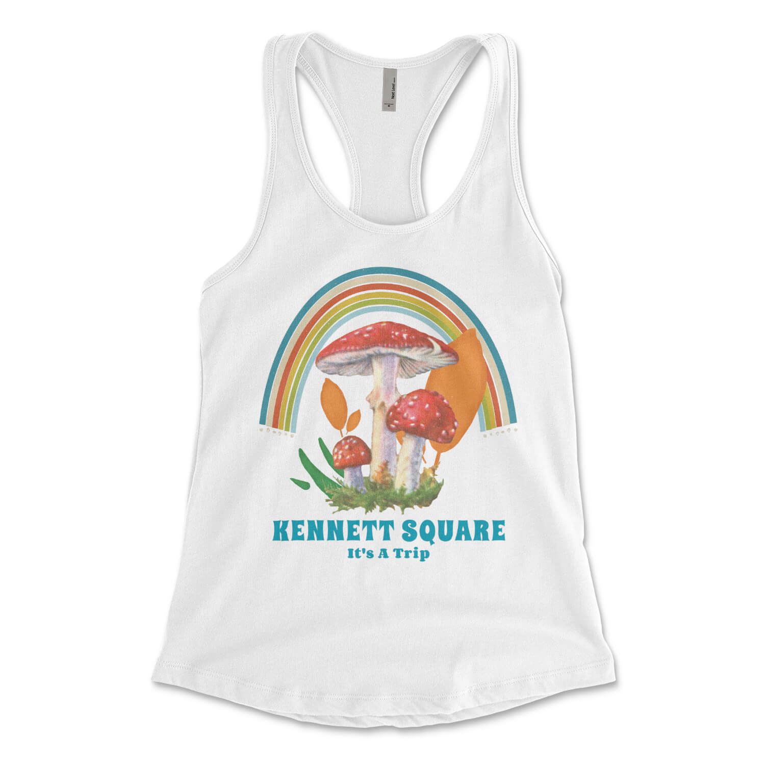 Philadelphia Kennett Square magic mushrooms tripping white womens racerback tank top from Phillygoat