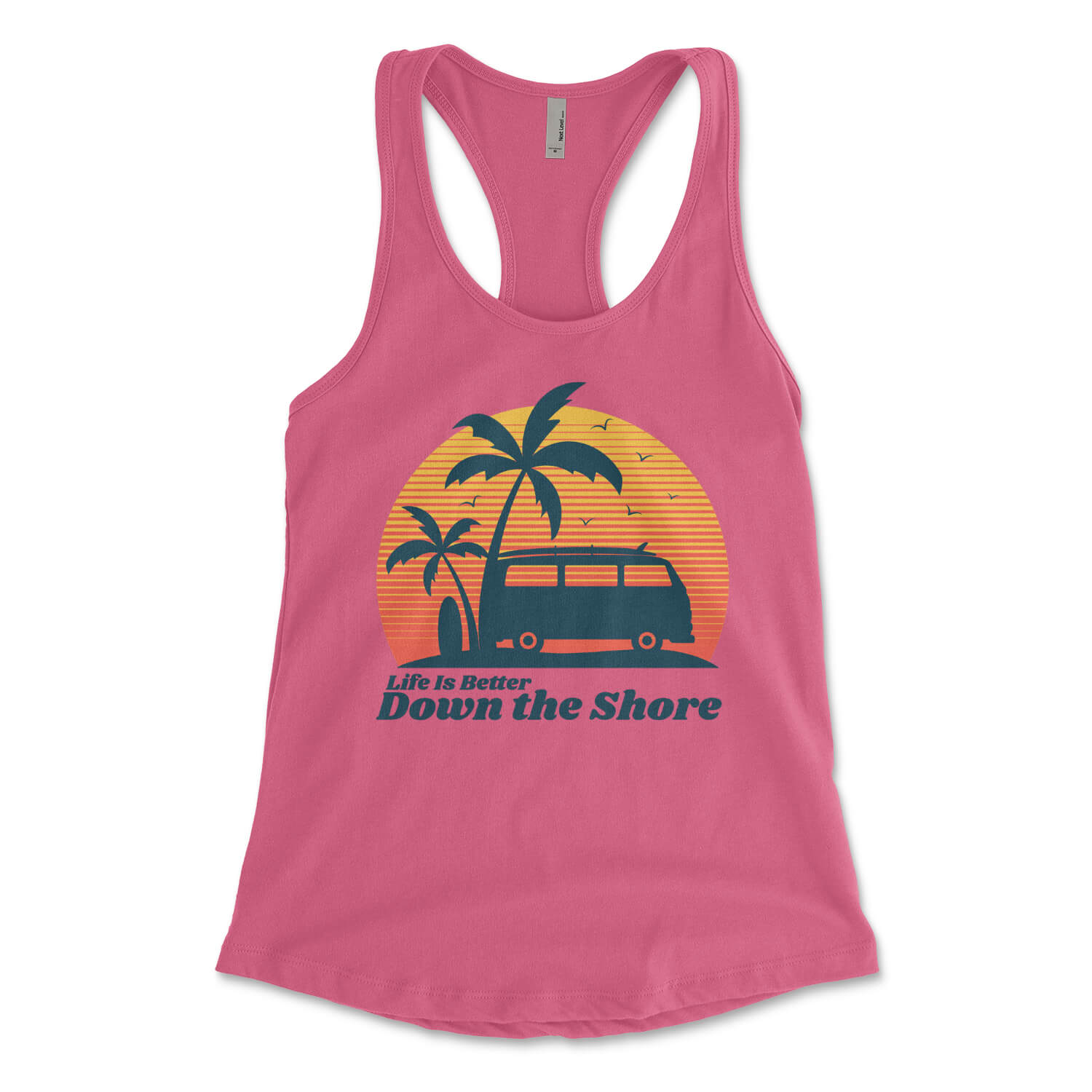 Life is better down the shore Jersey Shore hot pink womens racerback tank top from Phillygoat