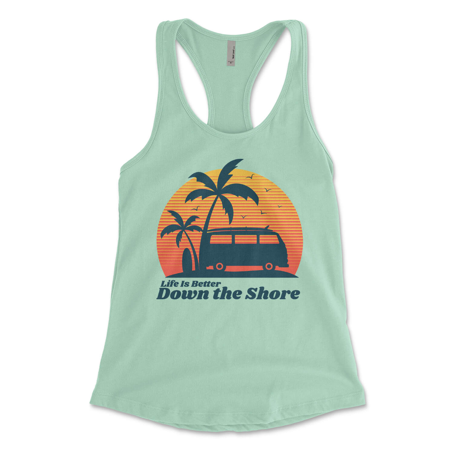 Life is better down the shore Jersey Shore mint green womens racerback tank top from Phillygoat