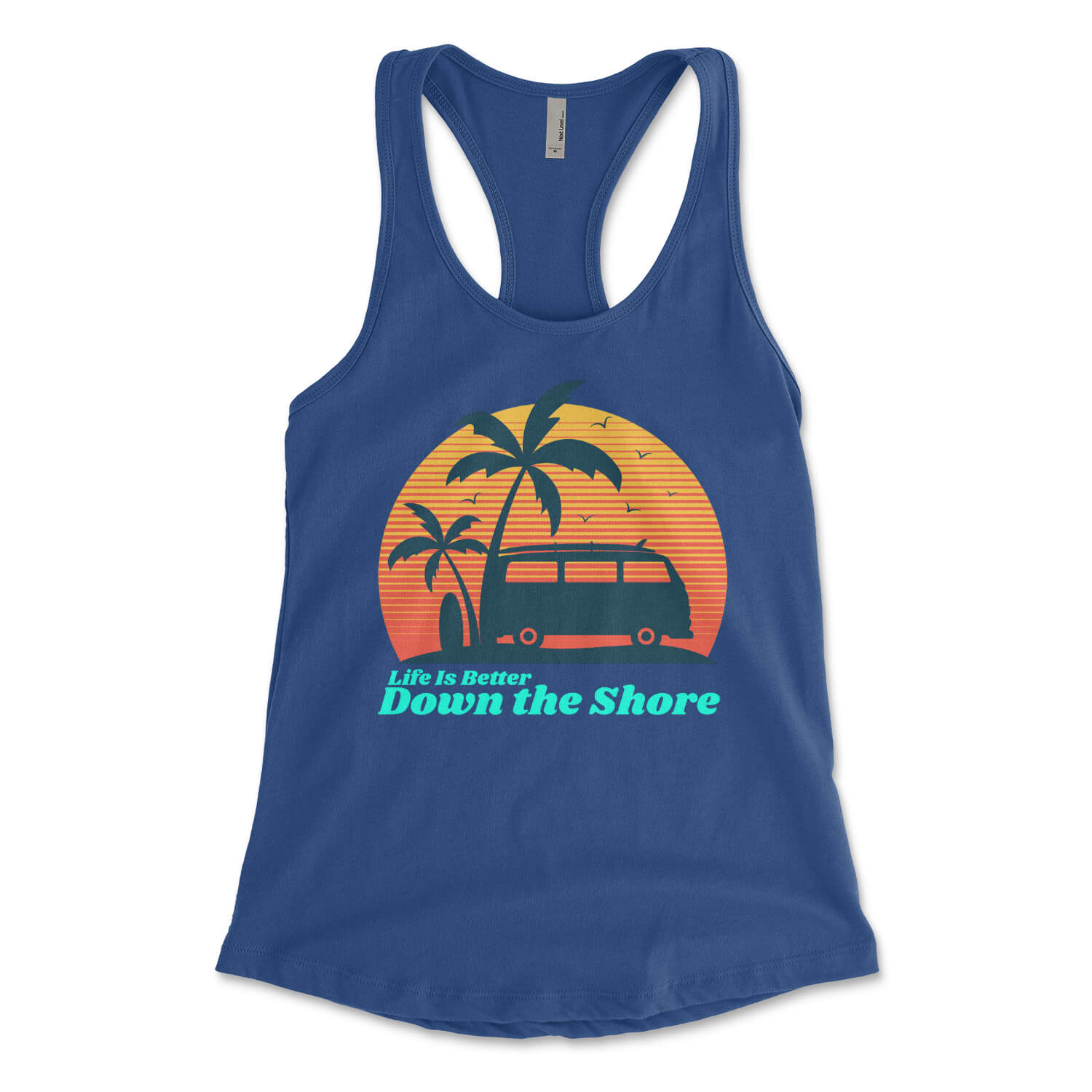 Life is better down the shore Jersey Shore royal blue womens racerback tank top from Phillygoat