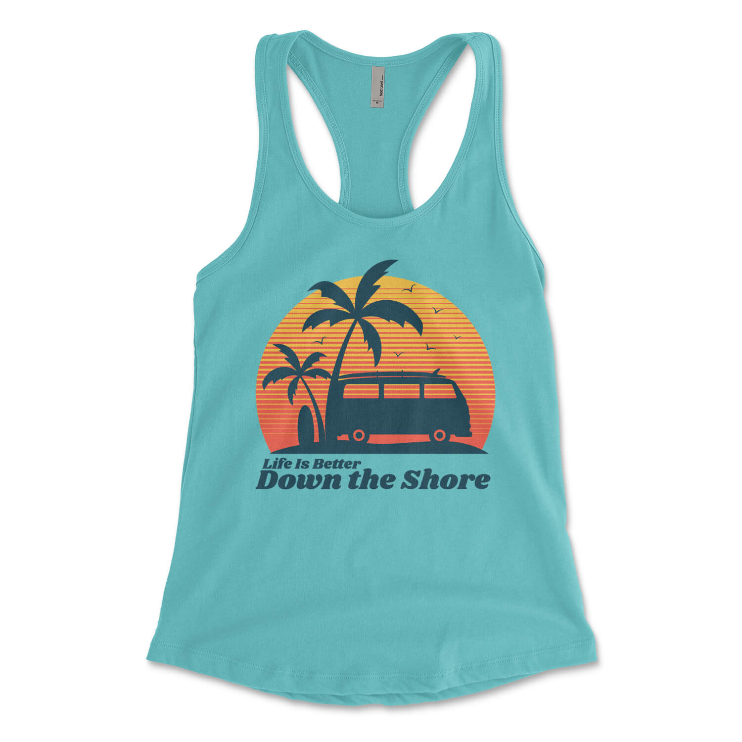 Life is better down the shore Jersey Shore tahiti blue womens racerback tank top from Phillygoat