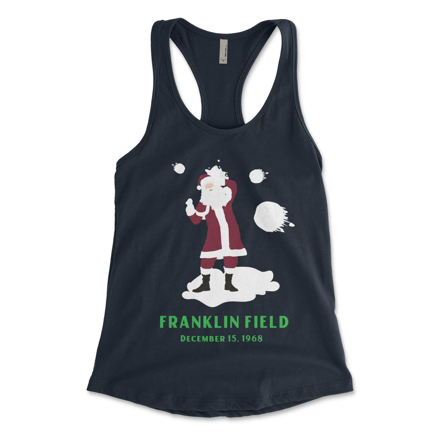 Philadelphia Eagles fans boo Santa Clause at Franklin Field midnight navy blue womens racerback tank top from Phillygoat