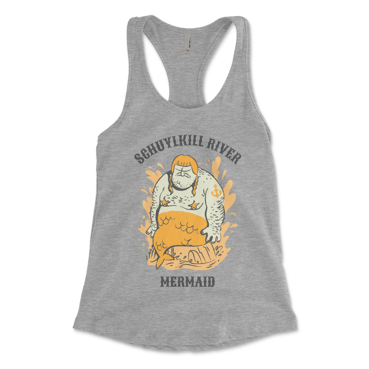 Philadelphia Schuylkill River Mermaid vintage womens heather grey racerback tank top from Phillygoat