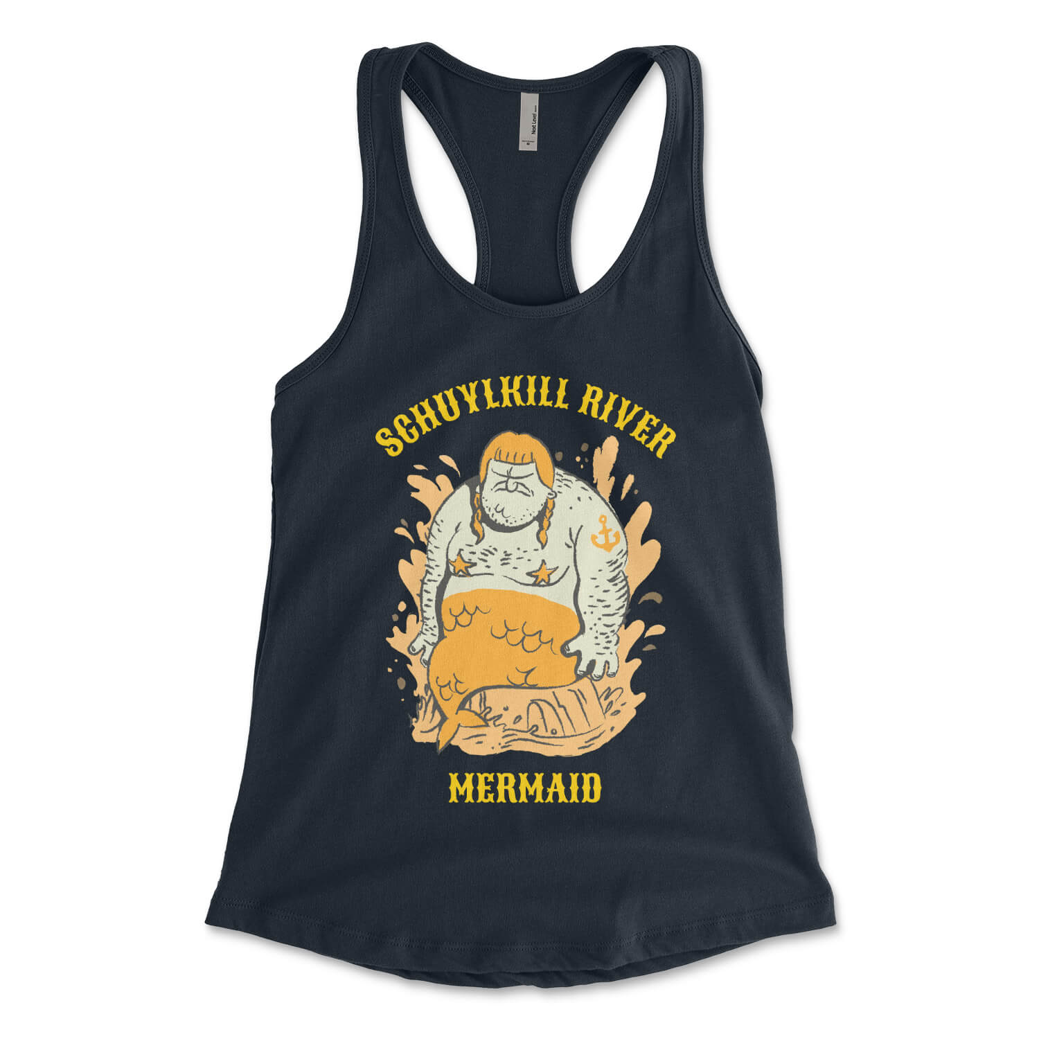 Philadelphia Schuylkill River Mermaid vintage midnight navy blue womens racerback tank top from Phillygoat