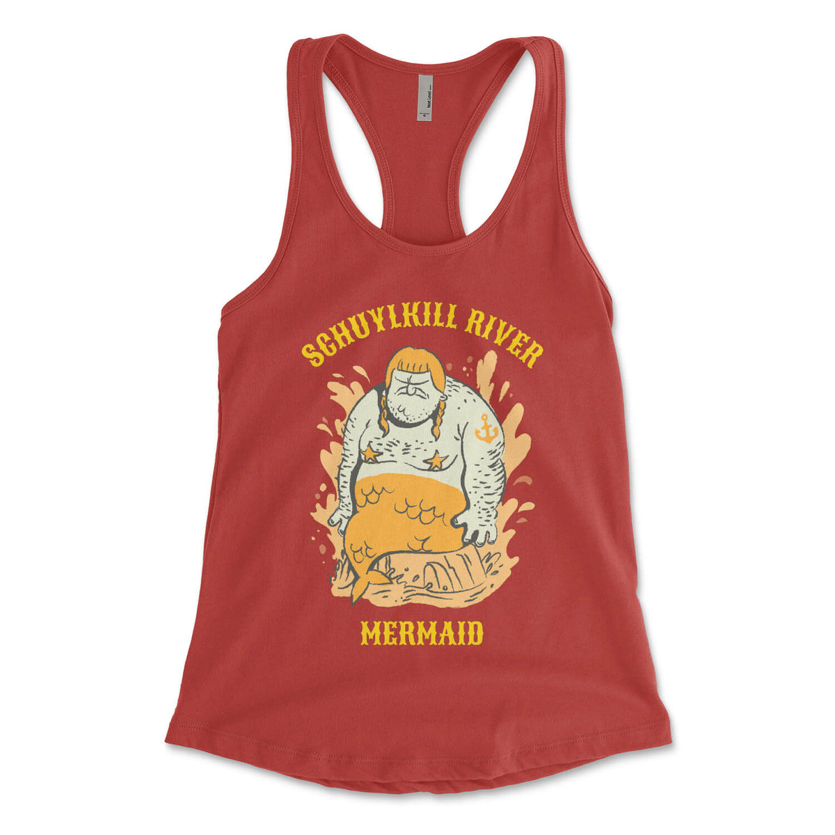 Philadelphia Schuylkill River Mermaid vintage red womens racerback tank top from Phillygoat