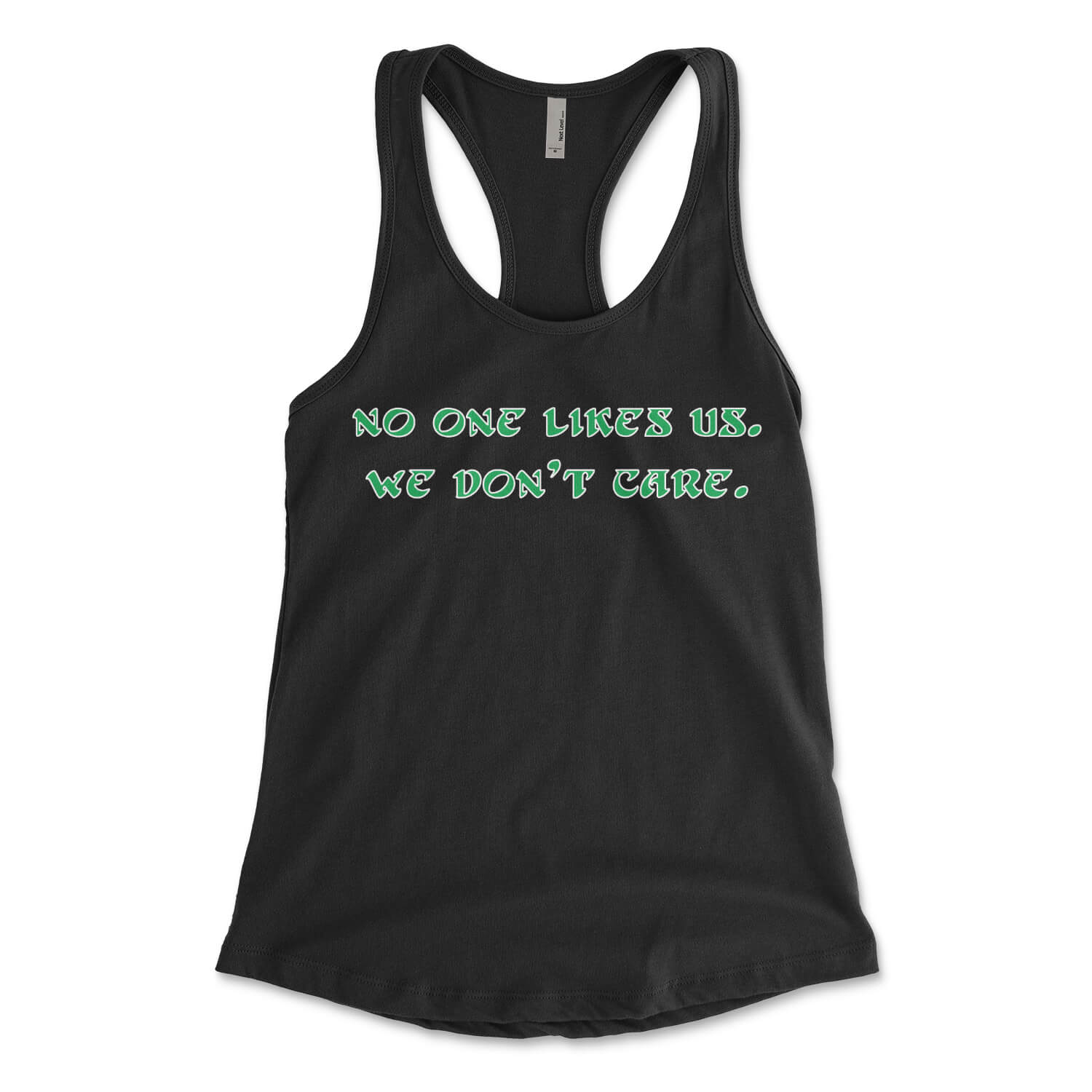 Philadelphia Eagles no one likes us we don't care black womens racerback tank top from Phillygoat