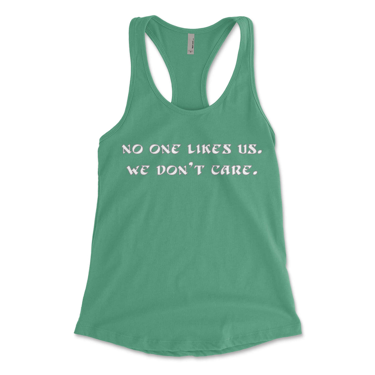 Philadelphia Eagles no one likes us we don't care kelly green womens racerback tank top from Phillygoat