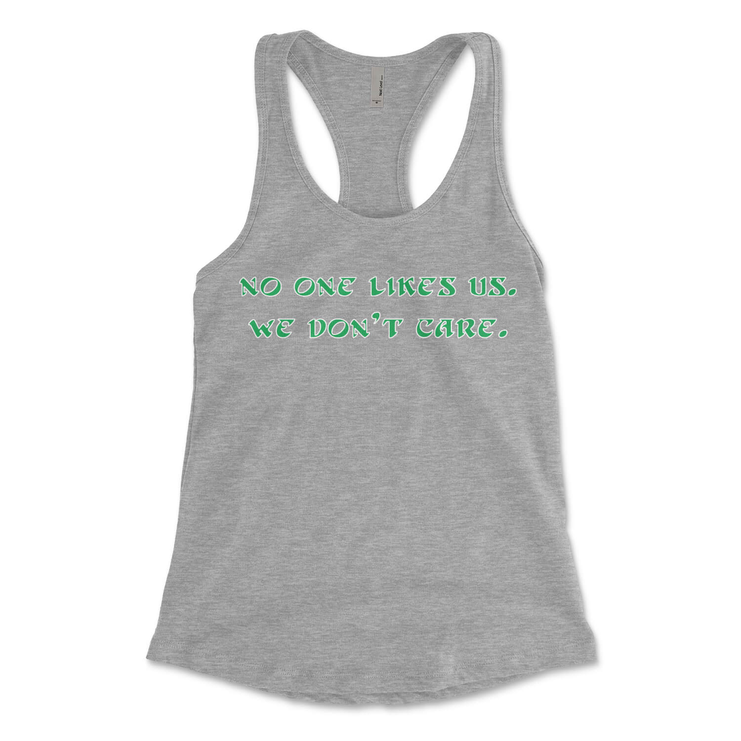 Philadelphia Eagles no one likes us we don't care heather grey womens racerback tank top from Phillygoat